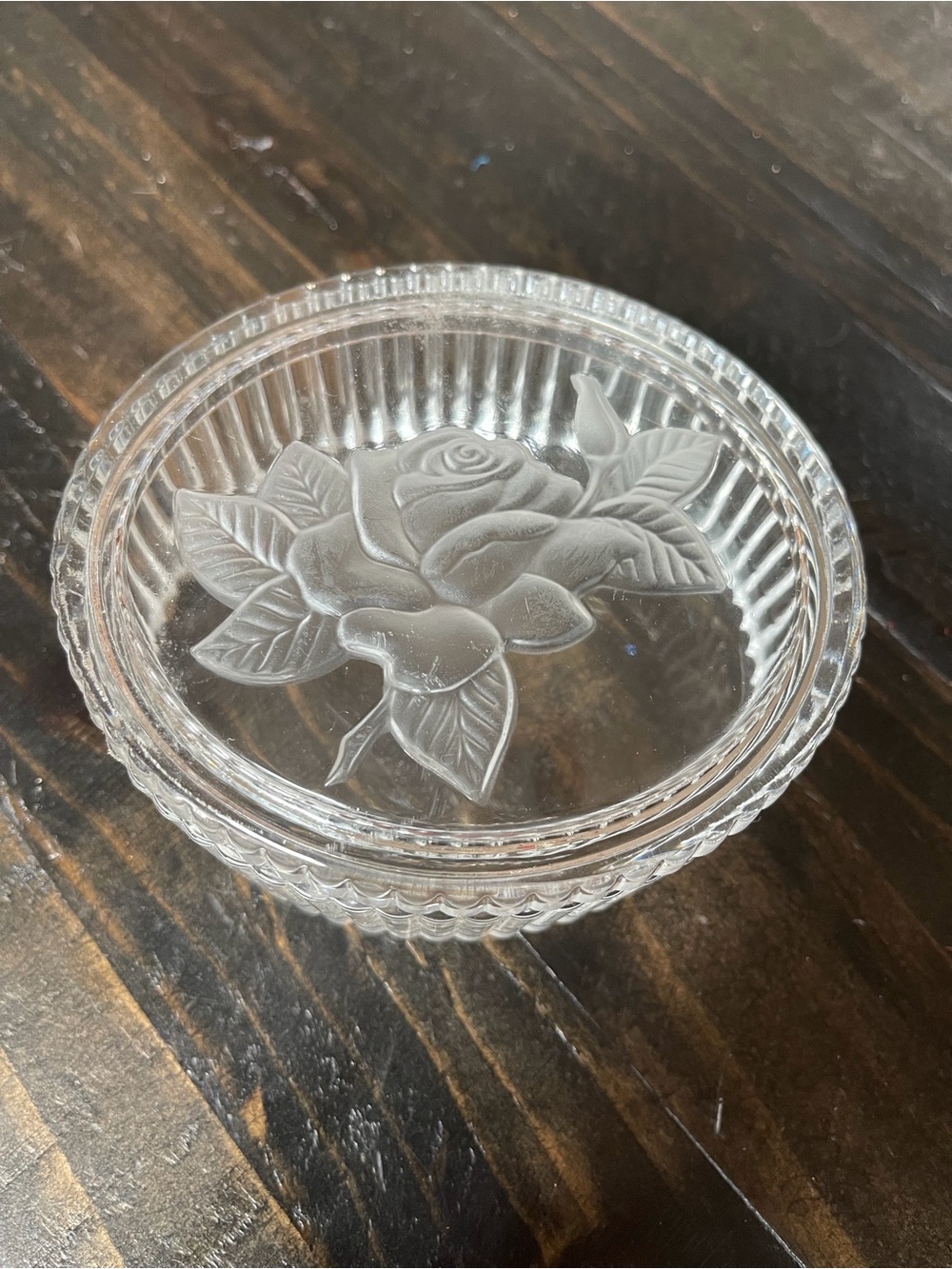 Vintage Teleflora Frosted Glass Floral Oval Lidded Box
